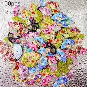 100 шт. милые веерообразные 2 отверстия разноцветные деревянные пуговицы швейные принадлежности разноцветный