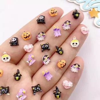 100 шт. Миниатюрные красочные мультяшные черепа из смолы, тыквы, пластыри, любовь, стразы с плоской задней стороной, нейл-арт, декор на Хэллоуин, DIY скрапбукинг