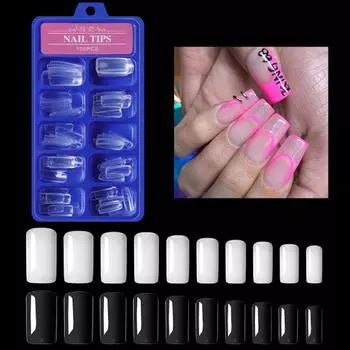 100 шт. молочно-белых накладных ногтей средней квадратной формы, гелевые накладные ногти с полным покрытием, многоразовые и натуральные акриловые накладные ногти 4
