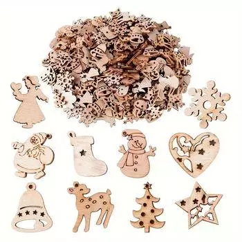 100 шт. Мультяшная деревянная рождественская снежинка елка Ангел древесная щепа смешанные рождественские украшения своими руками аксессуары хаки