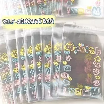 100 шт. мультяшный граффити котенок самоклеящиеся пакеты конфеты упаковка еда открытка подарочный пакет маленький самозапечатывающийся пакет прозрачный мешок Opp