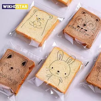 100 шт. мультяшный мешок для хлеба упаковочные пакеты сэндвич-мешок для детей самоклеящиеся для упаковки сэндвичей A