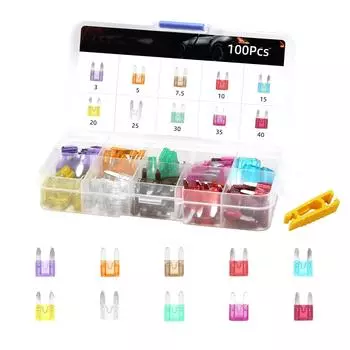 100 шт. набор автомобильных предохранителей, автомобильные сменные предохранители - низкопрофильные мини-предохранители для автомобилей, лодок, грузовиков, внедорожников, авто