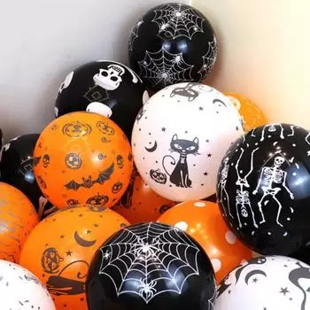 100 шт. набор воздушных шаров на Хэллоуин летучая мышь скелет привидение паутина печать смешанные цвета легко надуваемые KTV жуткая вечеринка дом с привидениями праздничная атмосфера 1 Set