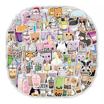 100 шт., наклейки с героями мультфильмов, милые различные водостойкие наклейки для чая с молоком, виниловые солнцезащитные наклейки «сделай сам», ПВХ, художественный клей, скейтборд