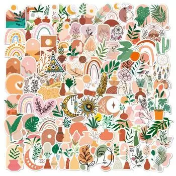 100 шт. наклейки в стиле ретро в боснийском стиле с растительным цветочным узором, водонепроницаемые, вдохновленные природой конструкции, виниловые наклейки для ноутбука, бутылки с водой, скейтборда 100pcs