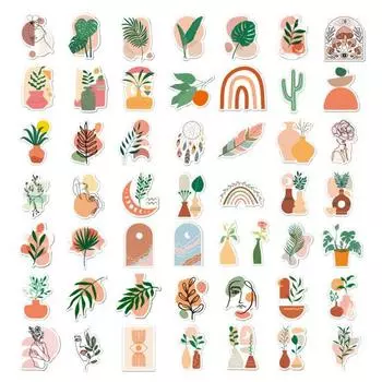 100 шт. наклейки в стиле ретро в боснийском стиле с растительным цветочным узором, водонепроницаемые, вдохновленные природой конструкции, виниловые наклейки для ноутбука, бутылки с водой, скейтборда 100pcs