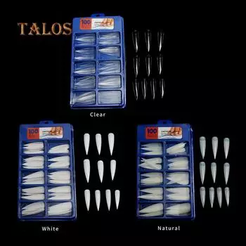 100 шт., натуральные/белые/прозрачные, с полным покрытием, заостренные овальные накладные ногти, советы по уходу за ногтями и лаком прозрачный