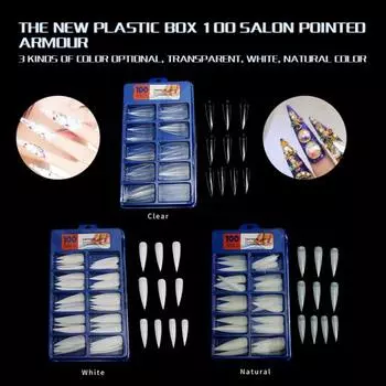 100 шт. натуральные/белые/прозрачные заостренные овальные накладные ногти с полным покрытием