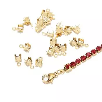 100 шт., обжимные соединители для цепочки с золотой чашкой из нержавеющей стали, концевые застежки с петлей для обледеневших цепочек со стразами, изготовление ювелирных изделий 2.0MM