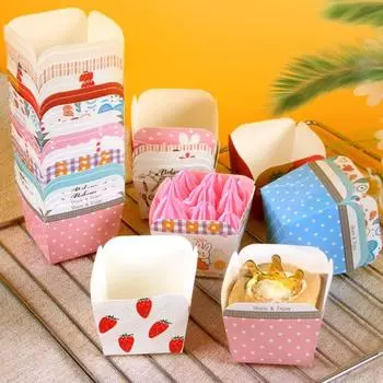 100 шт. одноразовая безопасная чашка для кексов в духовке, квадратная жиростойкая упаковочная бумага с различным узором, кекс для свадебной вечеринки K