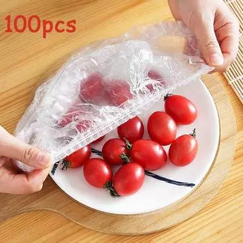 100 шт. одноразовые крышки для еды, пластиковая упаковка, эластичные крышки для еды, миски с фруктами, чашки, крышки для хранения, кухонная сумка для хранения свежести 50Pcs чистый