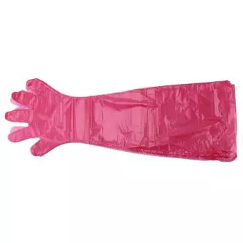 100 шт. одноразовые пластиковые перчатки с длинными рукавами, безопасные, надежные, многоцелевые ветеринарные длинные перчатки для красный