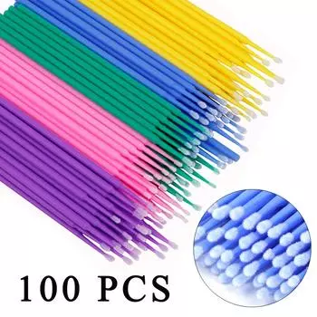 100 шт., оптовая продажа, микрокисть для макияжа, принадлежности для наращивания ресниц, кисти для ресниц, клей для ресниц, ватный тампон, аксессуары для ресниц S фиолетовый