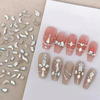 100 шт./пакет, блестящие плоские стили, разнообразные стразы на спине, легкая паста, украшение для ногтей, искусственный кристалл, нерегулярные