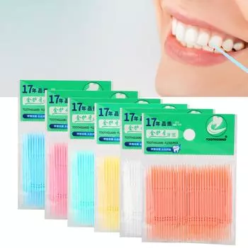 100 шт./пакет, двойная зубочистка для чистки зубов, уход за полостью рта, зубочистка для нити розовый