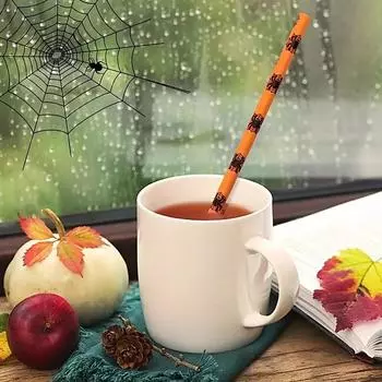 100 шт./пакет Хэллоуин бумажная соломинка тыква летучая мышь паук череп оранжевый черный цвет фестиваль бумажные соломинки
