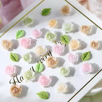 100 шт./пакет разноцветные круглые сердечки, резные розы, розовые зеленые листья, украшения для ногтей, аксессуары для самостоятельного изготовления, очаровательные материалы для нейл-арта