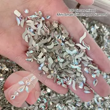 100 шт./пакет, стразы для ногтей с плоской задней частью, разные стили, легко приклеиваются, блестящие, украшения для ногтей, искусственные кристаллы неправильной формы, товары для дизайна ногтей, шармы для творчества