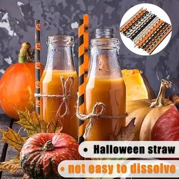 100 шт./пакет тыква летучая мышь паук череп оранжевый черный цвет фестиваль бумажные соломинки Хэллоуин бумажная соломинка 100pcs/bag