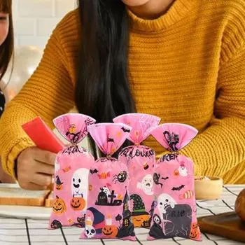 100 шт., пакеты для сладостей на Хэллоуин, пластиковые пакеты для сладостей, пищевые, изысканный узор, прозрачные пакеты для сладостей, праздничные принадлежности 1 Set
