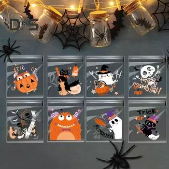 100 шт., пакеты для сладостей на Хэллоуин, самоклеящиеся прозрачные пакеты для печенья, легкие многоразовые самоклеящиеся прозрачные пакеты для конфет, принадлежности для вечеринок E