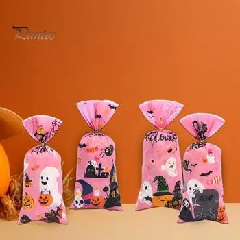 100 шт., пакеты для сладостей на Хэллоуин, пластиковые пакеты для сладостей, пищевые, изысканный узор, прозрачные пакеты для сладостей, праздничные принадлежности 1 Set