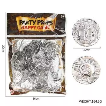 100 шт. пиратская монета испанский дублон охота сундук с сокровищами игрушки украшения на Хэллоуин бронза золото серебро пластик реквизит валюта