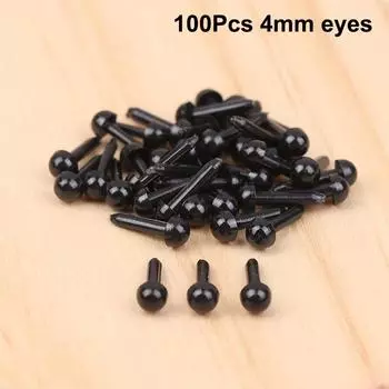 100 шт. Пластиковые мини-черные глаза и носы для плюшевых животных, аксессуары для кукол, сделай сам, мягкая игрушка для собак, детали декора 100pcs 4mm eyes