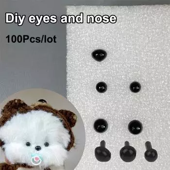 100 шт. Пластиковые мини-черные глаза и носы для плюшевых животных, аксессуары для кукол, сделай сам, мягкая игрушка для собак, детали декора 100pcs 6mm nose
