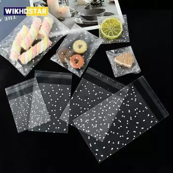 100 шт. Пластиковые прозрачные целлофановые пакеты в горошек для конфет, печенья, подарочные пакеты, самоклеящиеся пакеты для конфет на свадьбу, день рождения, вечеринку 7*10cm
