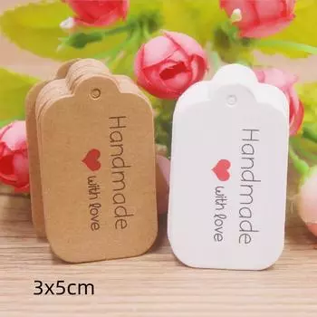 100 шт. подарочных этикеток из крафт-бумаги коричневого/белого цвета размером 3x5 см с веревкой 20 м для свадеб, детских праздников, рождественских этикеток, декора вечеринок kraft