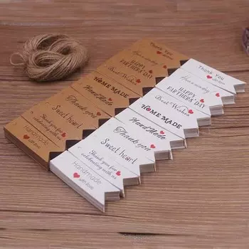 100 шт. подарочных бирок из крафт-бумаги коричневого/белого цвета с 20-метровой веревкой, бумажные бирки с благодарностью для свадебного торжества, детского душа, рождественской вечеринки, украшения