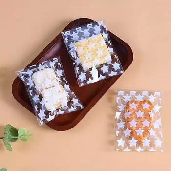 100 шт., подарочный пакет для освежающей выпечки, белый прозрачный самоклеящийся пакет с геометрическим узором, звезда в горошек
