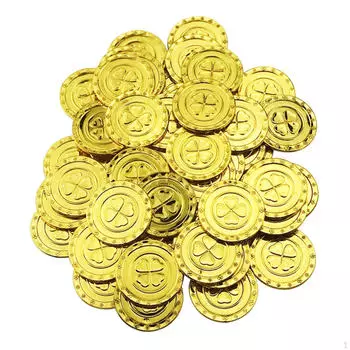 100 шт. поддельные монеты в виде четырехлистного клевера для женщин и мужчин, тематические сувениры для вечеринок золотой
