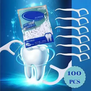 100 шт портативная одноразовая нить для чистки зубов One Size