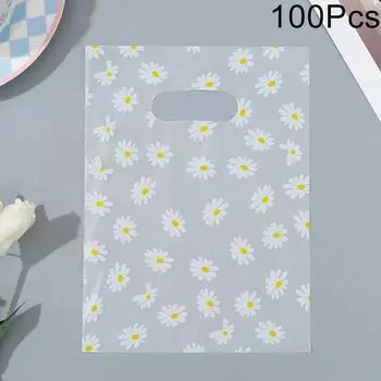 100 шт. прозрачная для бизнеса пластиковая маленькая сумка-тоут с маргаритками сумка для покупок упаковка для вечеринок мини 15*20cm