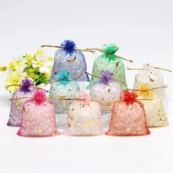 100 шт., прозрачная марля из органзы со звездами и луной, сумки для ювелирных изделий, тюль, свадебные подарочные пакеты, подарочная сумка из органзы 7x9 cm красный