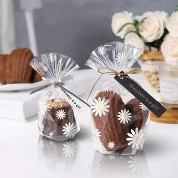 100 шт., прозрачные упаковочные пакеты с изображением ромашки, сумка для хранения хлеба, печенья, закусок, рождественское яблоко, шоколад, конфеты, вечерние подарочная сумка 10cmx15cm прозрачный