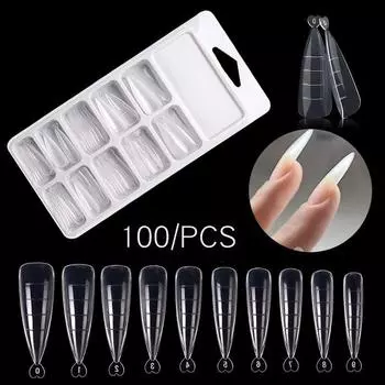 100 шт. прозрачных акриловых типсов для ногтей, французский маникюр, накладные ногти с УФ-гелем, полупокрытие, накладные ногти, 10 размеров 100PCS