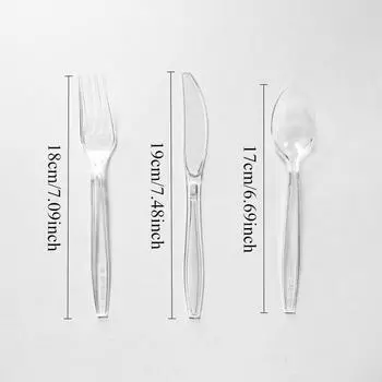 100 шт прозрачных пластиковых ножей вилок ложек одноразовой посуды еды десерта фруктов кухни ресторана пикника вечеринки принадлежности 100PCS