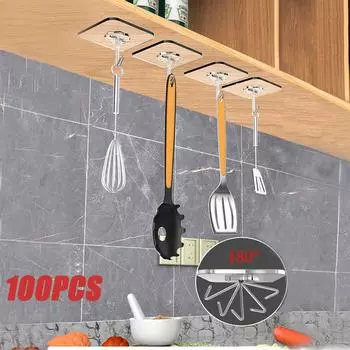 100 шт прозрачный крючок для ванной самоклеящийся дверной настенный крючок вешалка присоска для кухни хранение гирлянды крючок для полотенец 100pcs прозрачный
