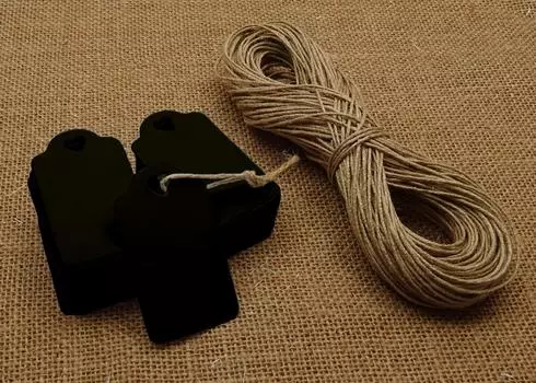 100 шт. прямоугольных бирок с сердечками для свадебных подарков с бесплатным натуральным джутовым шпагатом 0.75 Inches Diameter чёрный