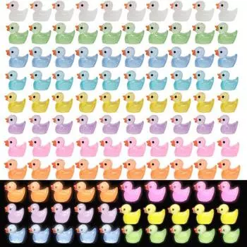 100 шт. яркие цвета, светящиеся в темноте скульптуры утки, яркий внешний вид, мини-светящиеся скульптуры утки из смолы, домашний декор разноцветный