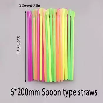 100 шт. разноцветная соломинка для питья, ложка, бар, паб, соломенные принадлежности для вечеринок