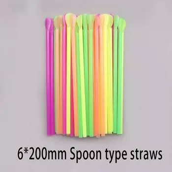 100 шт. разноцветная соломинка для питья, ложка, бар, паб, соломенные принадлежности для вечеринок