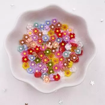 100 шт., разноцветные 6 мм, 3D цветы, пуговицы с плоской задней стороной, аппликация, сделай сам, свадебные украшения для скрапбукинга, аксессуары для маникюра, ремесло
