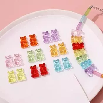 100 шт. разноцветных бусин в виде медведя, прозрачные акриловые цветные бусины в виде медведя, мини-подвески в виде медведя B