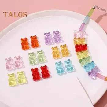 100 шт. разноцветных бусин в виде медведя, прозрачные акриловые цветные бусины в виде медведя, мини-подвески в виде медведя для браслета, ожерелья, сделай сам, ремесла, изготовление ювелирных изделий B