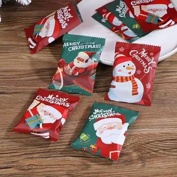 100 шт. разноцветных конфетных мешочков, рождественских упаковок для печенья, алюминиевой пленки, карманов для вечеринок, горячая печать, снеговиков, Санта, упаковки для печенья 100pcs